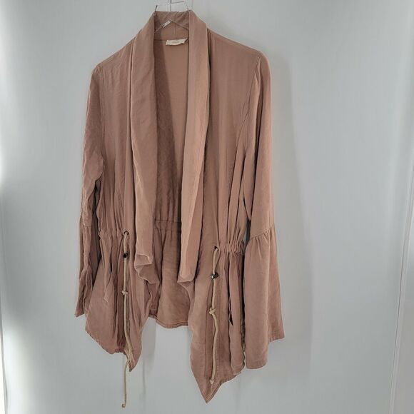 Hummingbird Jacket Women's Size Small Open Front Mauve Shawl Collar Cinch Waist - Picture 3 of 9